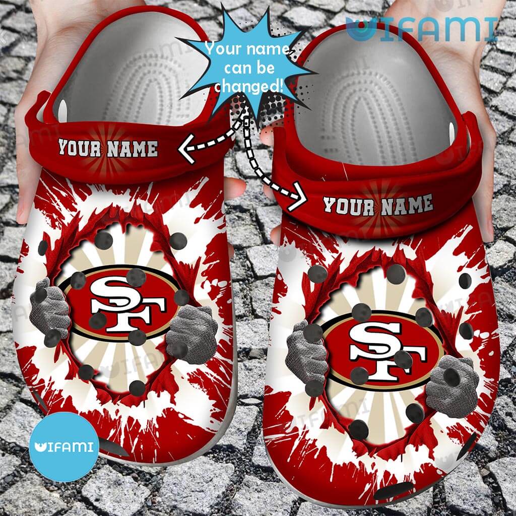Special Custom Name 49ers Tearing Through Logo Crocs San Francisco 49ers Gift