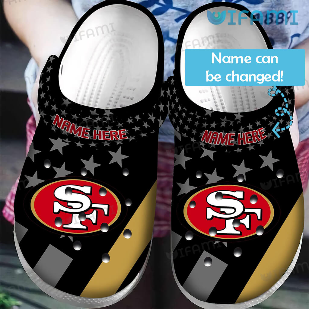 Black Custom Name 49ers USA Flag Crocs San Francisco 49ers Gift