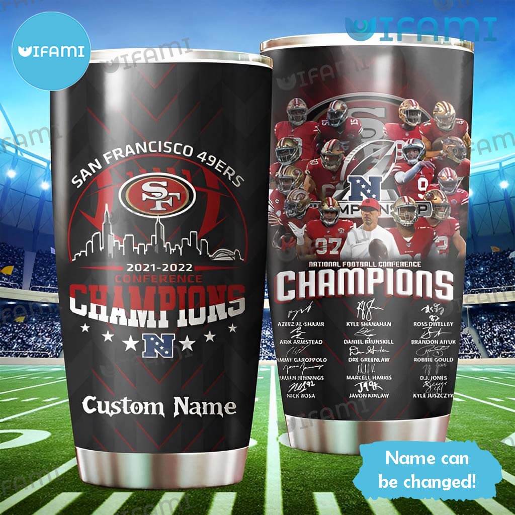 Black Custom Name 49ers 2021 - 2022 Conference Champions Tumbler San Francisco 49ers Gift