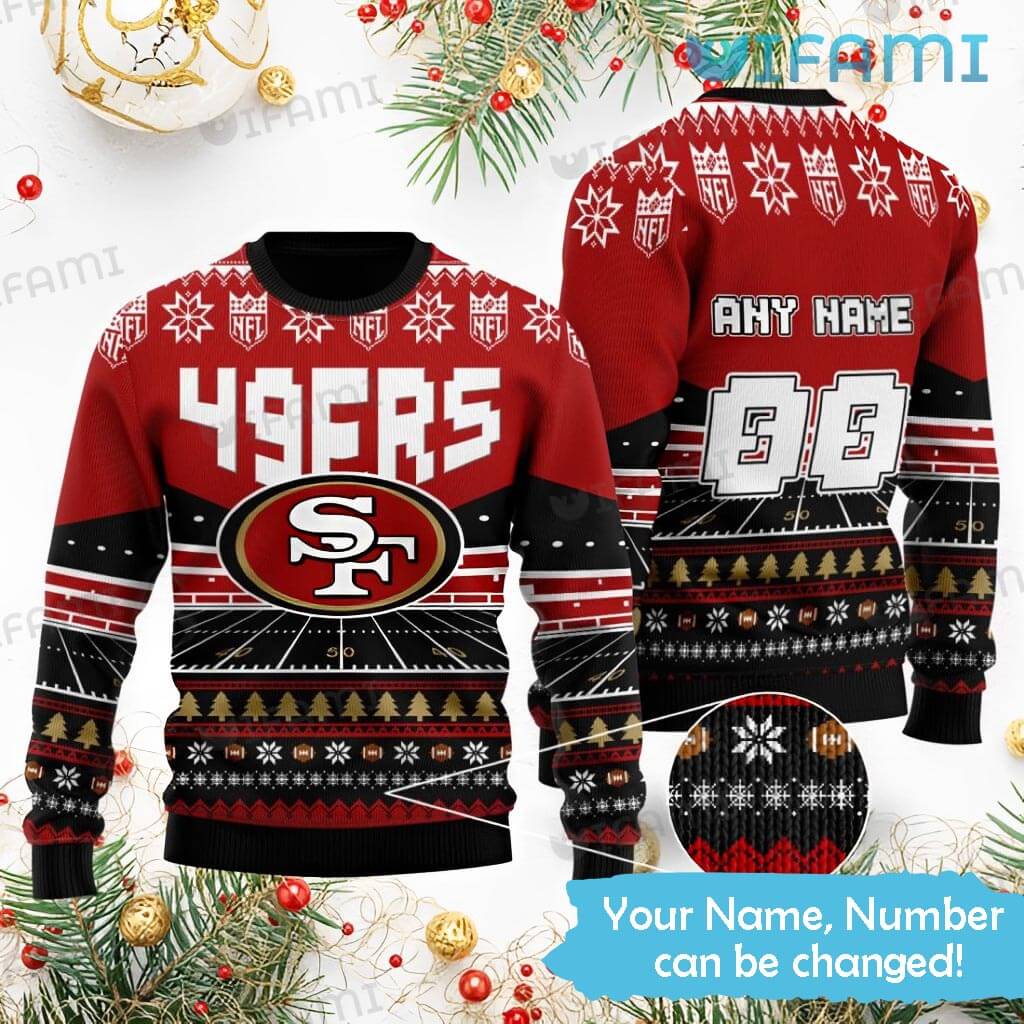 Cool Custom Name 49ers Ugly Football Field Sweater San Francisco 49ers Gift