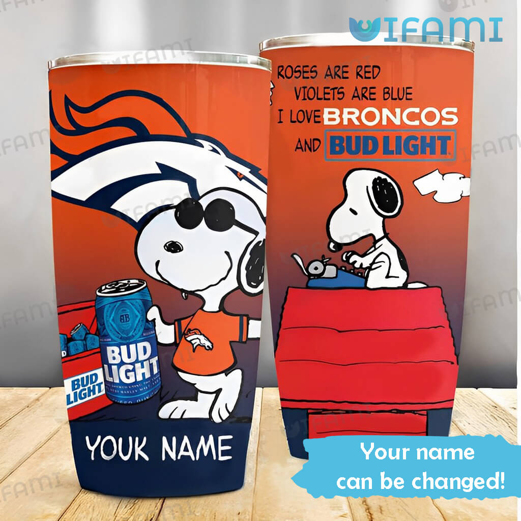 Cute Custom Name Denver Broncos Bud Light Snoopy Tumbler Gift For Beer Lovers