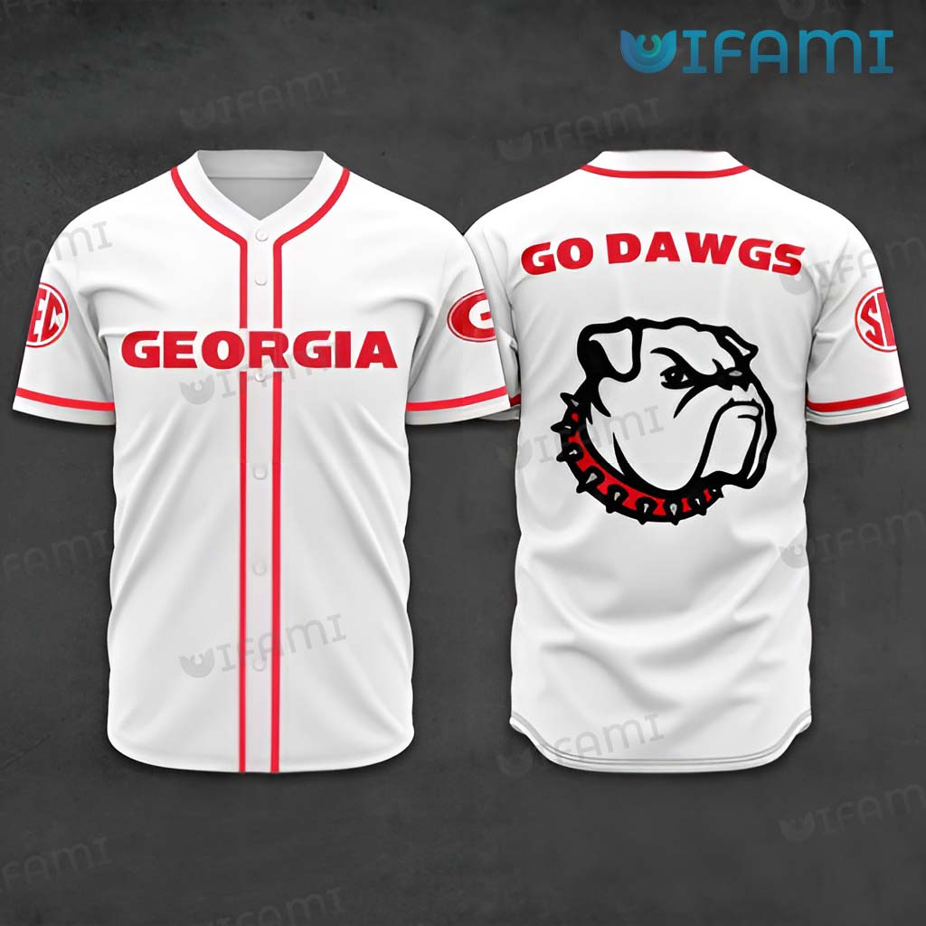 Classic Georgia Bulldogs Go Dawgs White And Red Baseball Jersey Georgia Bulldogs Gift