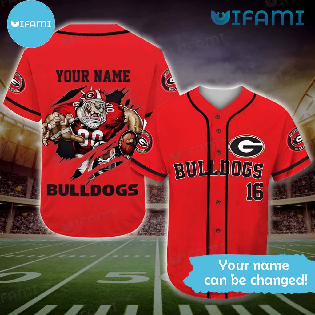 Red Custom Name Georgia Bulldogs Mascot Baseball Jersey  UGA Gift