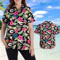 Georgia Bulldogs Hawaiian Shirt Hibiscus GA Football Present Women Model