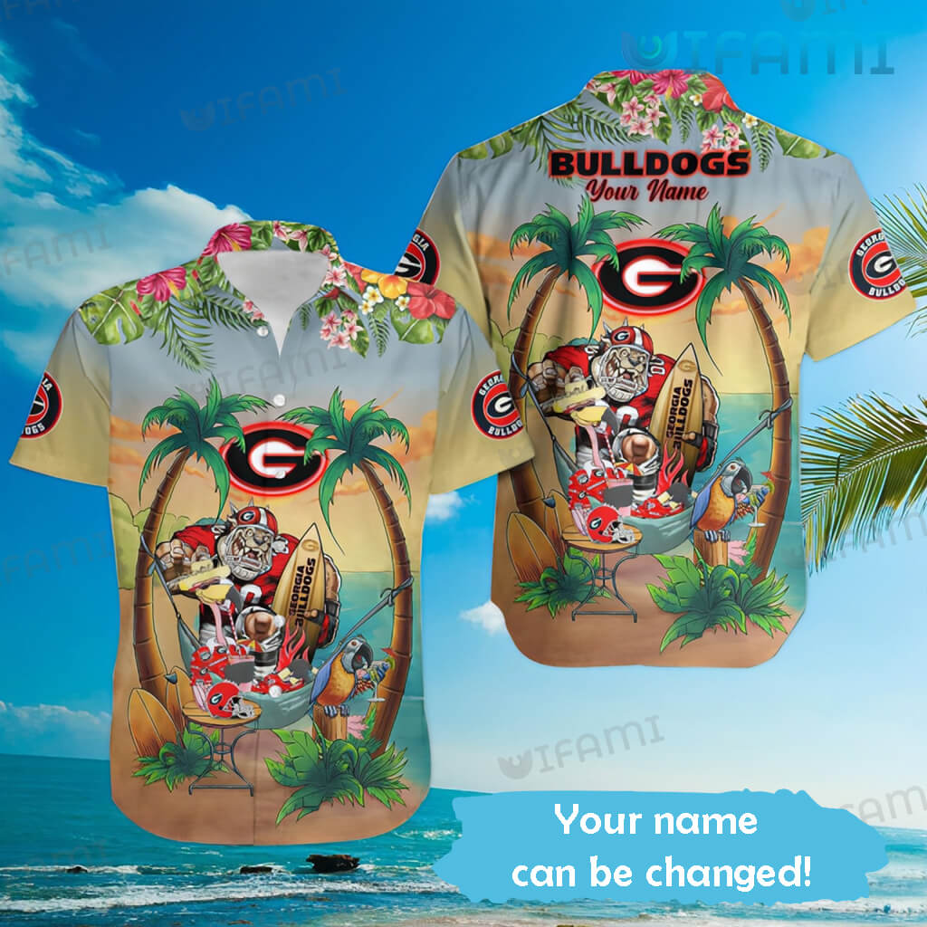 Cool Custom Name Georgia Bulldogs Mascot Hawaiian Shirt GA Football Gift
