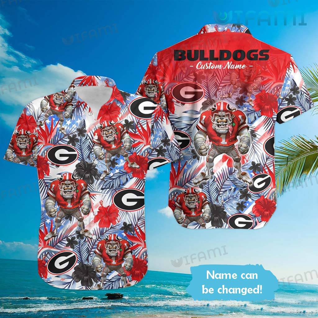 Cute Georgia Bulldogs Mascot Tropical Plants Hawaiian Shirt GA Football Gift