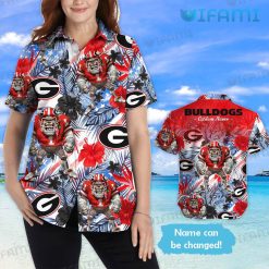 Georgia Bulldogs Hawaiian Shirt Mascot Tropical Plants GA Football Present Women