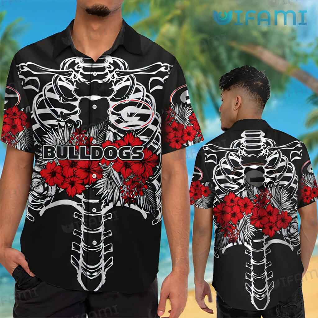 Black Georgia Bulldogs Skeleton Hawaiian Shirt GA Football Gift