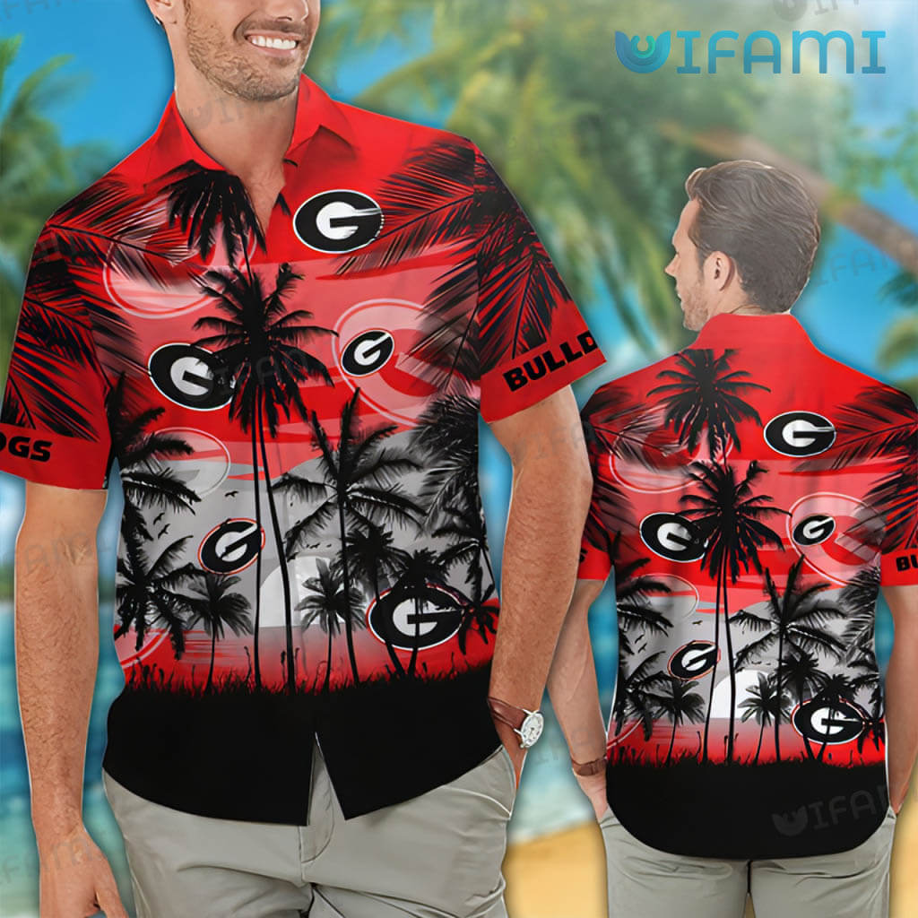 Original Georgia Bulldogs  Sunset Coconut Tree Hawaiian Shirt GA Football Gift