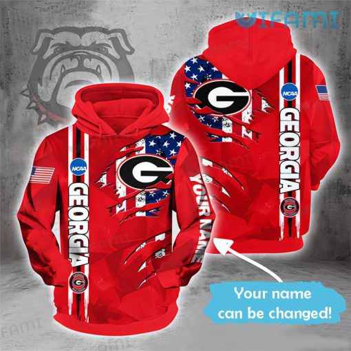 Georgia Bulldogs Hoodie 3D USA Flag Custom Name Georgia Bulldogs Gift