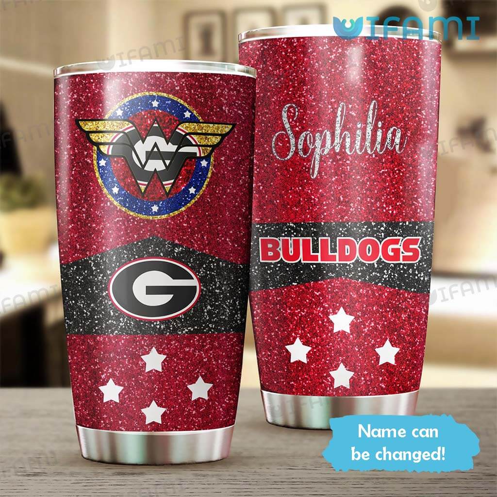 Red Custom Name Georgia Bulldogs Wonder Woman Glitter Tumbler Georgia Bulldogs Gift