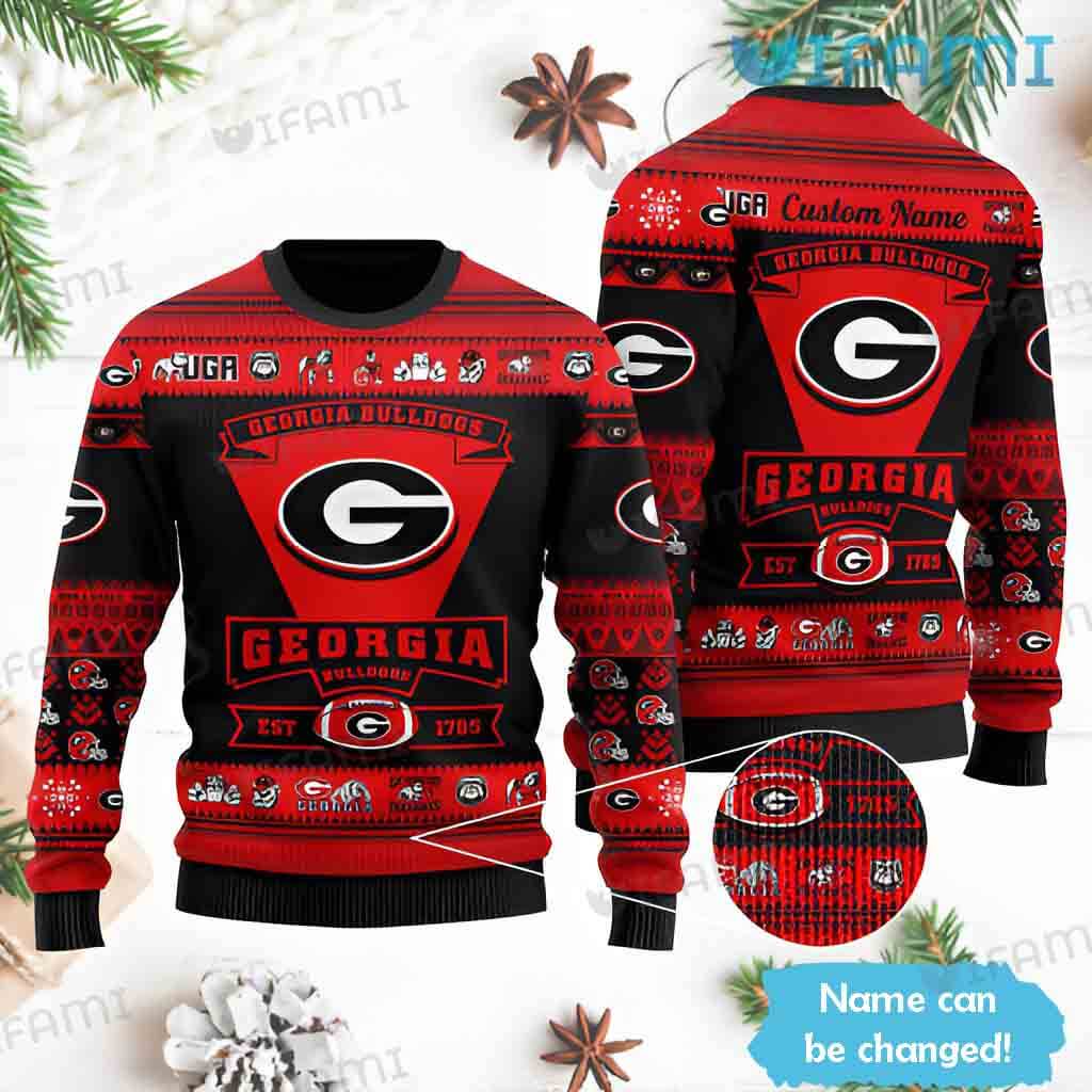 Georgia Bulldogs Ugly Sweater Custom Name Christmas GA Football Gift