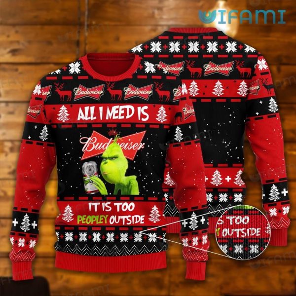 Grinch Budweiser Christmas Sweater All I Need Is Budweiser Gift