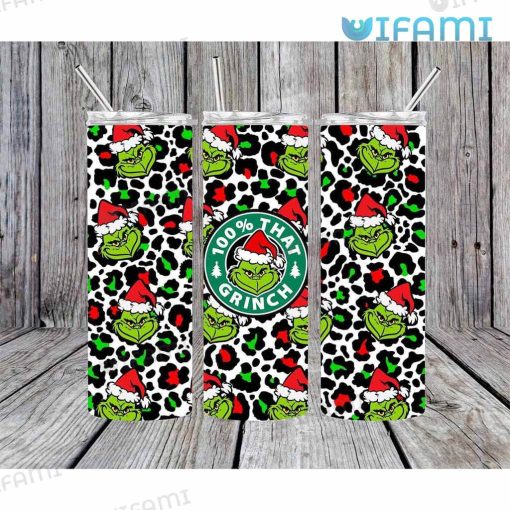 Grinch Tumbler Leopard Pattern Christmas Gift