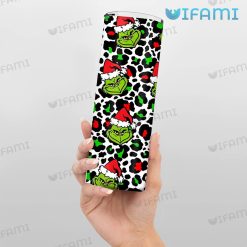 Grinch Tumbler Leopard Pattern Christmas Present Front