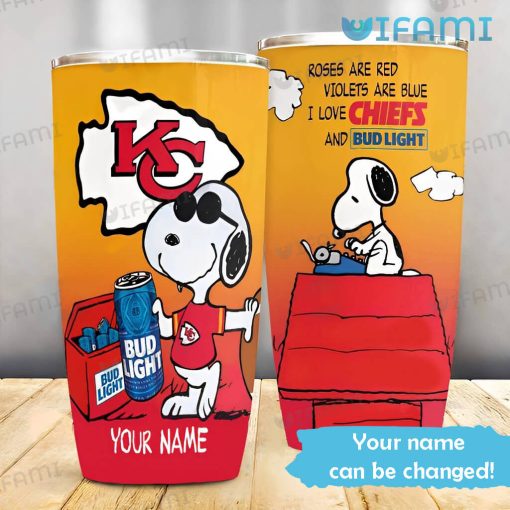 Kansas City Chiefs Bud Light Tumbler Snoopy Custom Name Gift For Beer Lovers