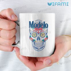 Modelo Beer Mug Floral Skull Beer Lovers Gift 11oz White Mug