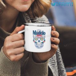 Modelo Beer Mug Floral Skull Beer Lovers Gift Enamel Camping Mug