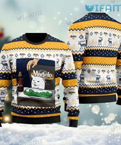 Modelo Christmas Sweater Cat Meme Gift For Beer Lovers