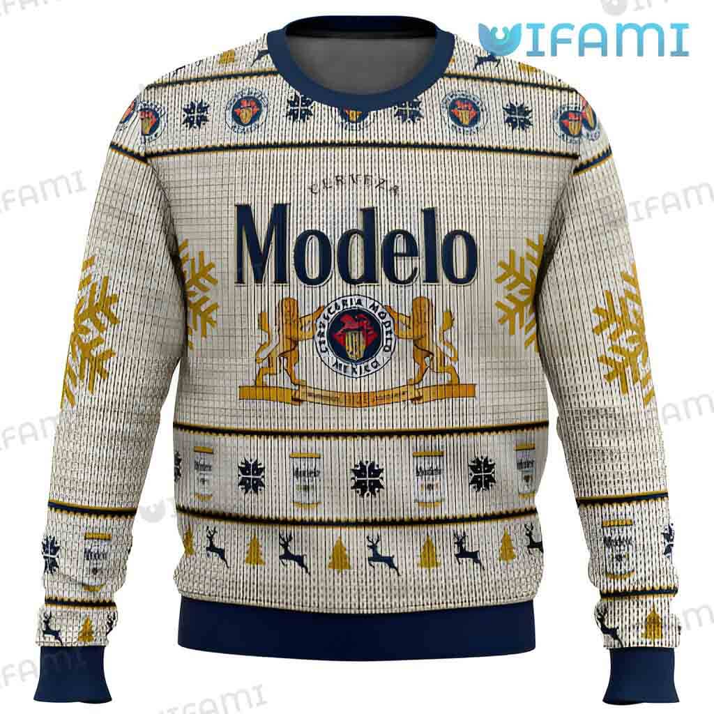 Vintage Modelo Christmas Logo Snowflakes Sweater Beer Lovers Gift