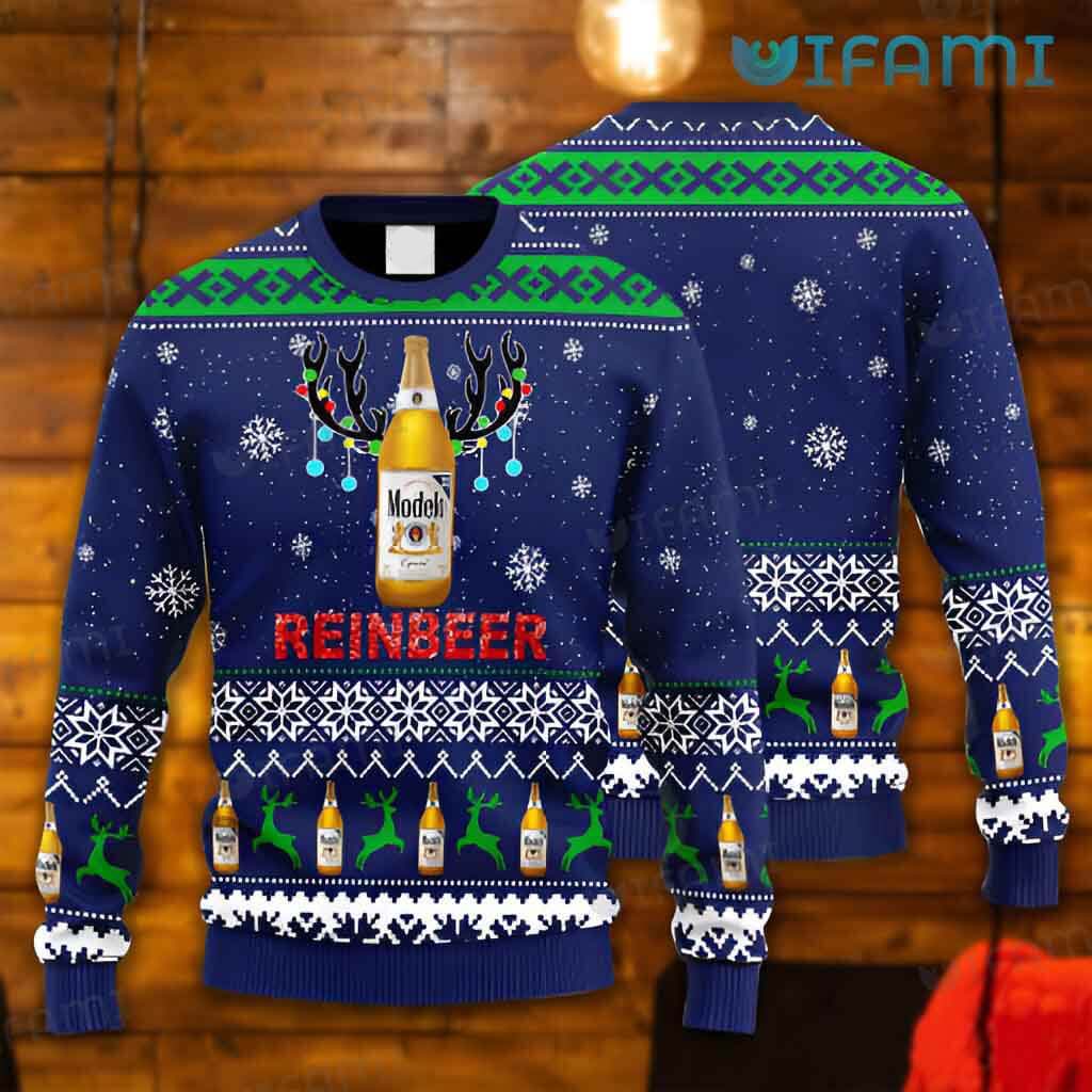 Awesome Modelo Christmas Reinbeer Sweater Gift For Beer Lovers