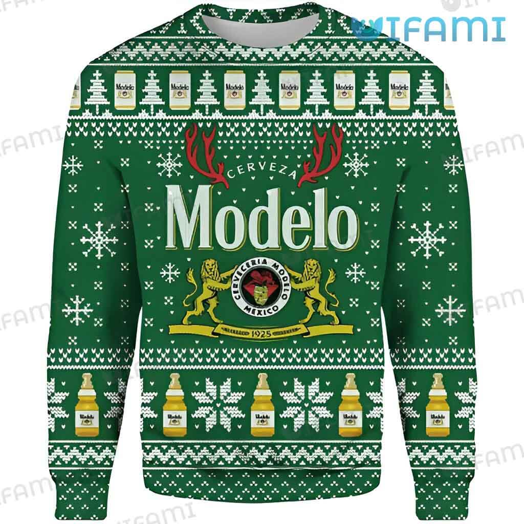 Green Modelo Christmas Snowflakes Sweater Beer Lovers Gift