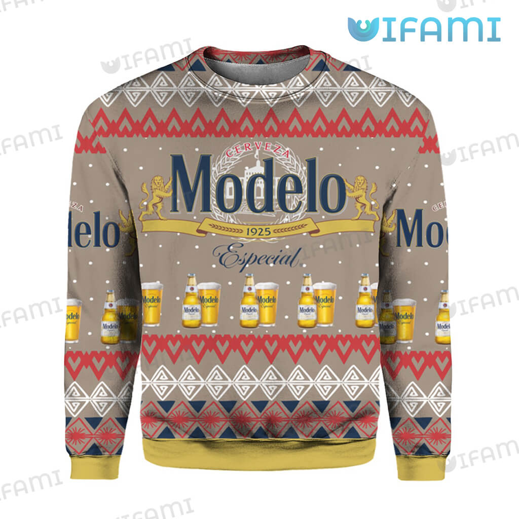 Cozy Modelo Especial Ugly Christmas Bottle Glass Pattern Sweater Beer Lovers Gift