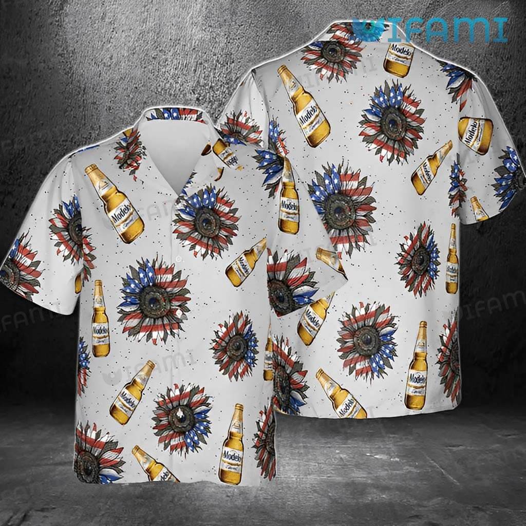 Funny Modelo USA Flag Sunflower Hawaiian Shirt Beer Lovers Gift