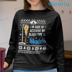 Modelo Shirt My Blood Type Is Modelo Xmas Sweatshirt For Beer Lovers