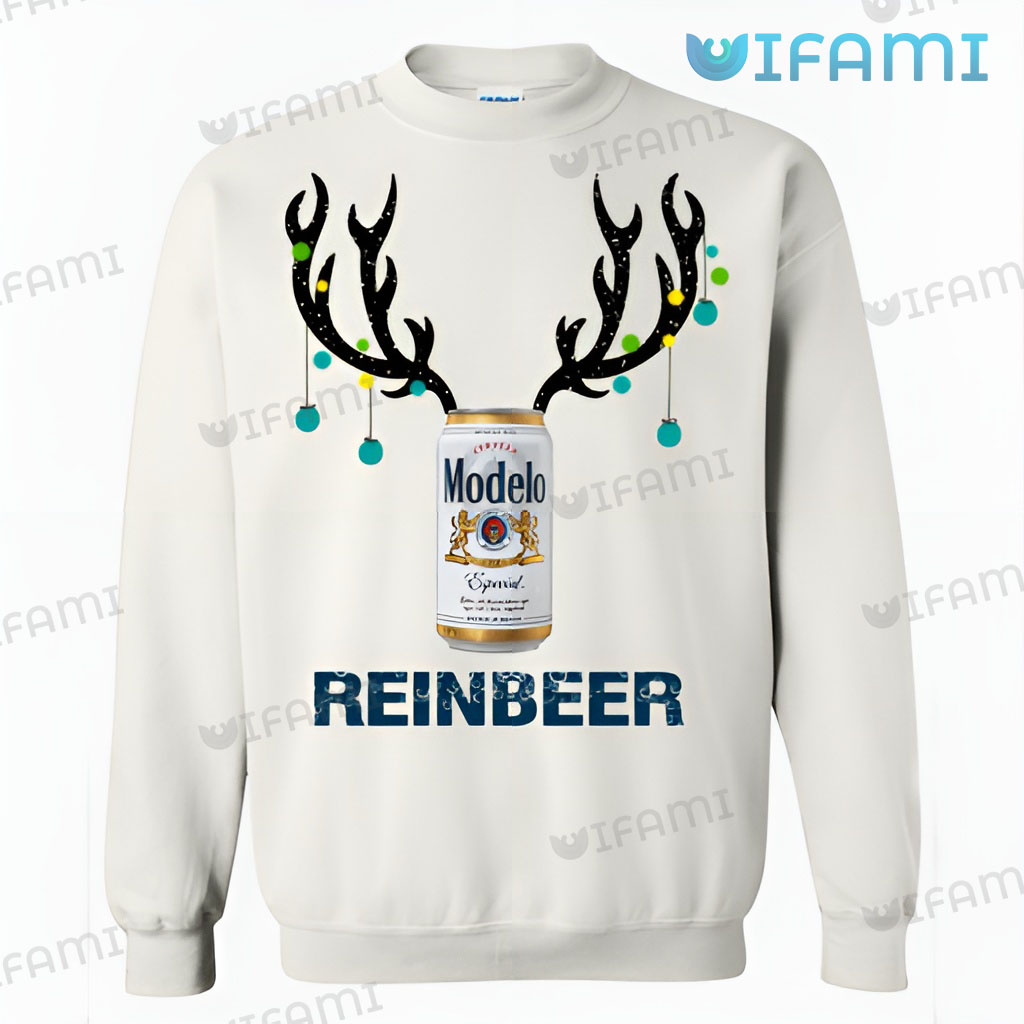 White Modelo Reinbeer Sweatshirt Gift For Beer Lovers