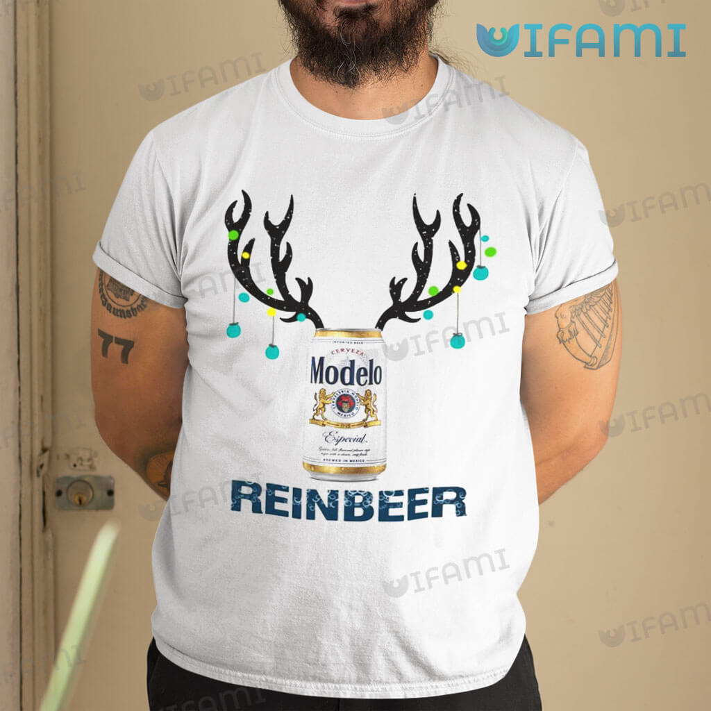 White Modelo Reinbeer Christmas T-Shirt Gift For Beer Lovers