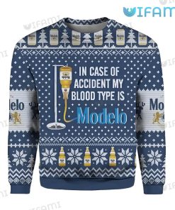 Modelo Ugly Christmas Sweater Blood Type Is Modelo Beer Lovers Gift