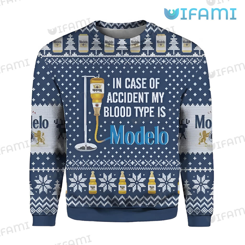 Awesome Modelo Ugly Christmas Blood Type Is Modelo Sweater Beer Lovers Gift
