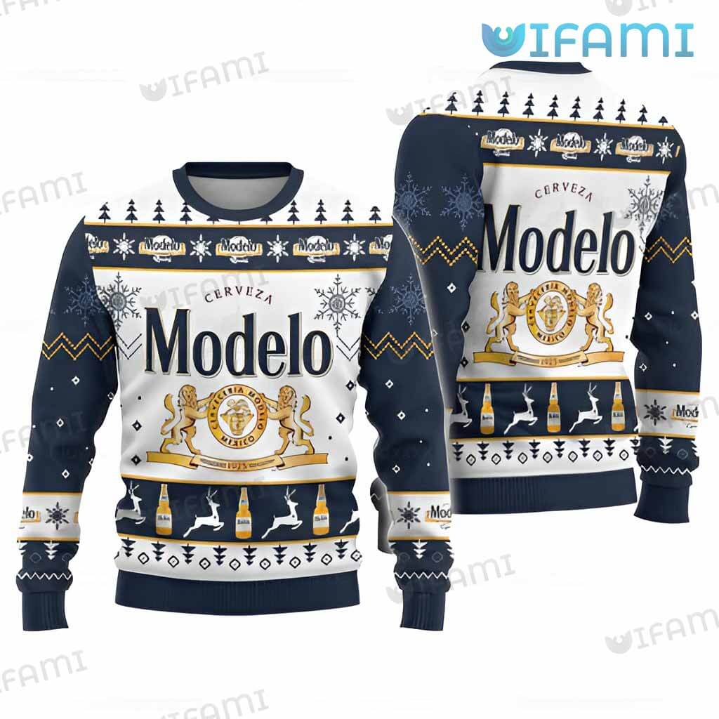 Modelo Ugly Christmas Sweater Snowflakes Beer Lovers Gift