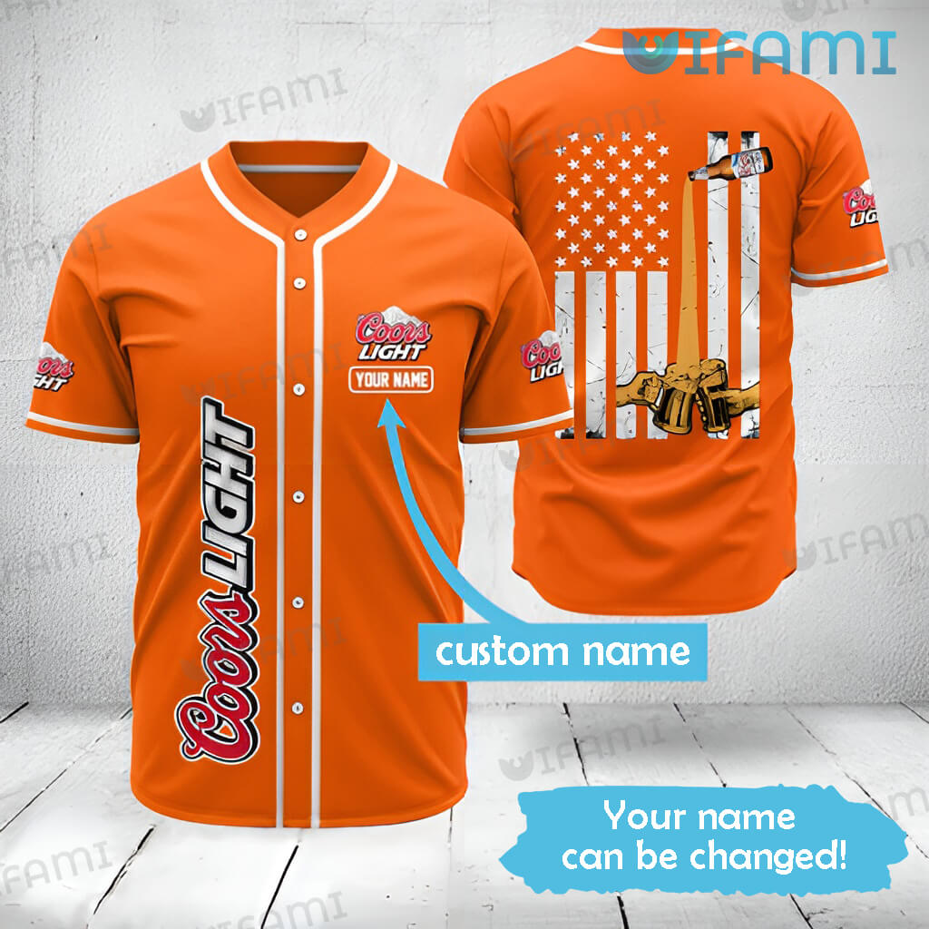 Orange Coors Baseball Jersey USA Flag Custom Name Beer Lovers Gift