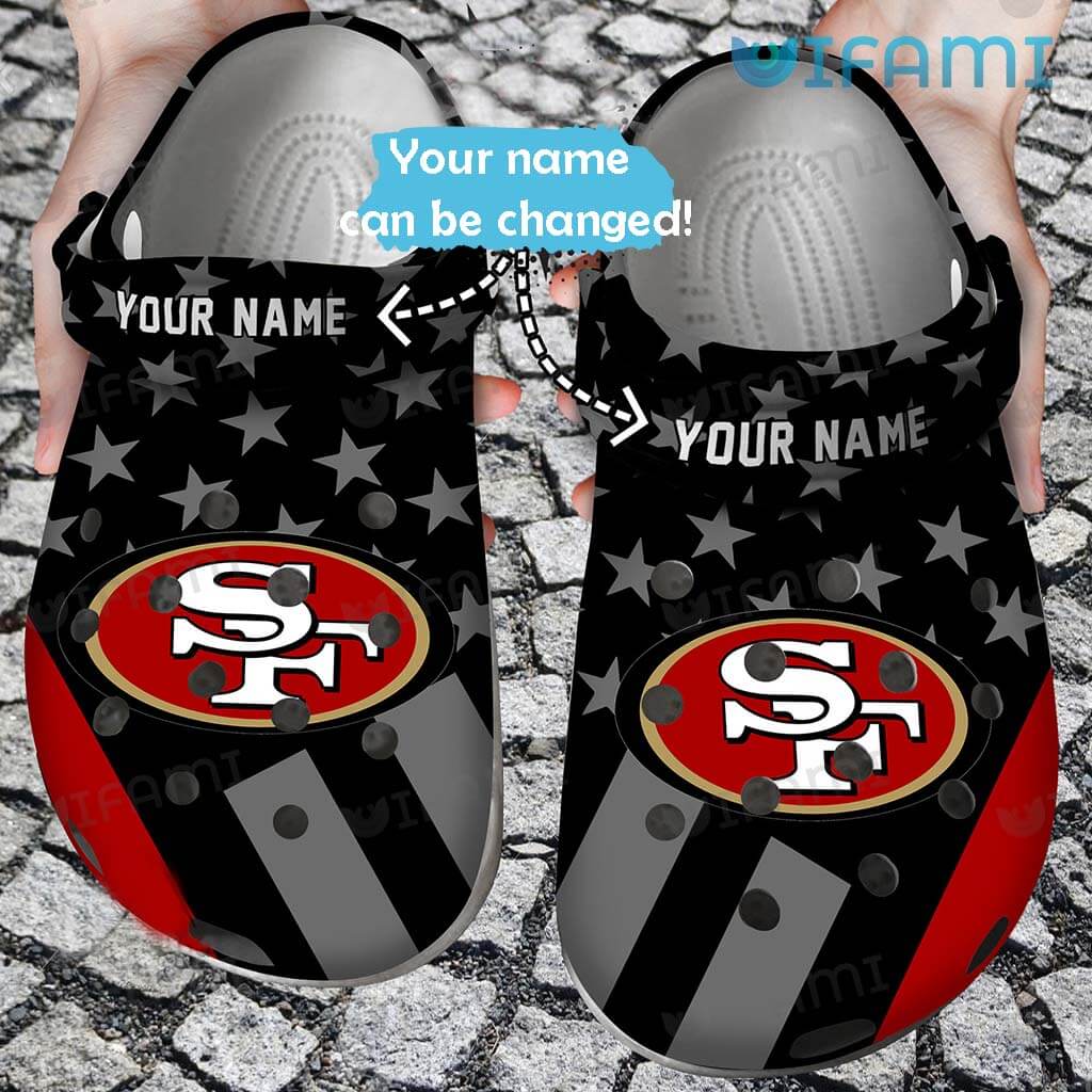 Black Personalized 49ers USA Flag Crocs San Francisco 49ers Gift