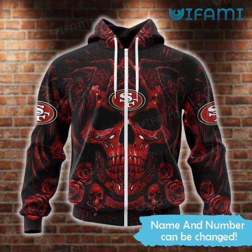 Personalized 49ers Skull Hoodie 3D Roses Death San Francisco 49ers Gift