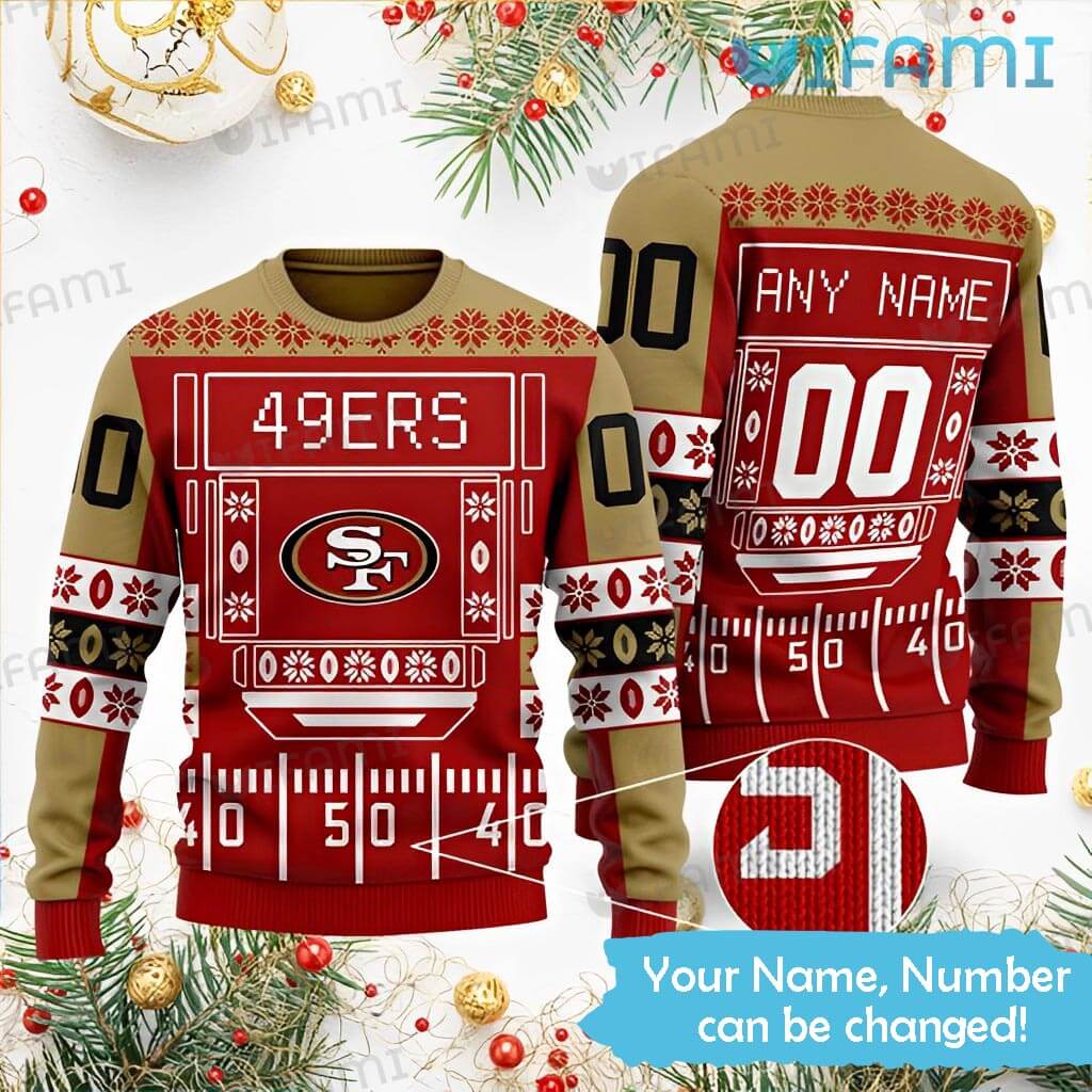 Classic Personalized 49ers Ugly Football Field Sweater San Francisco 49ers Gift