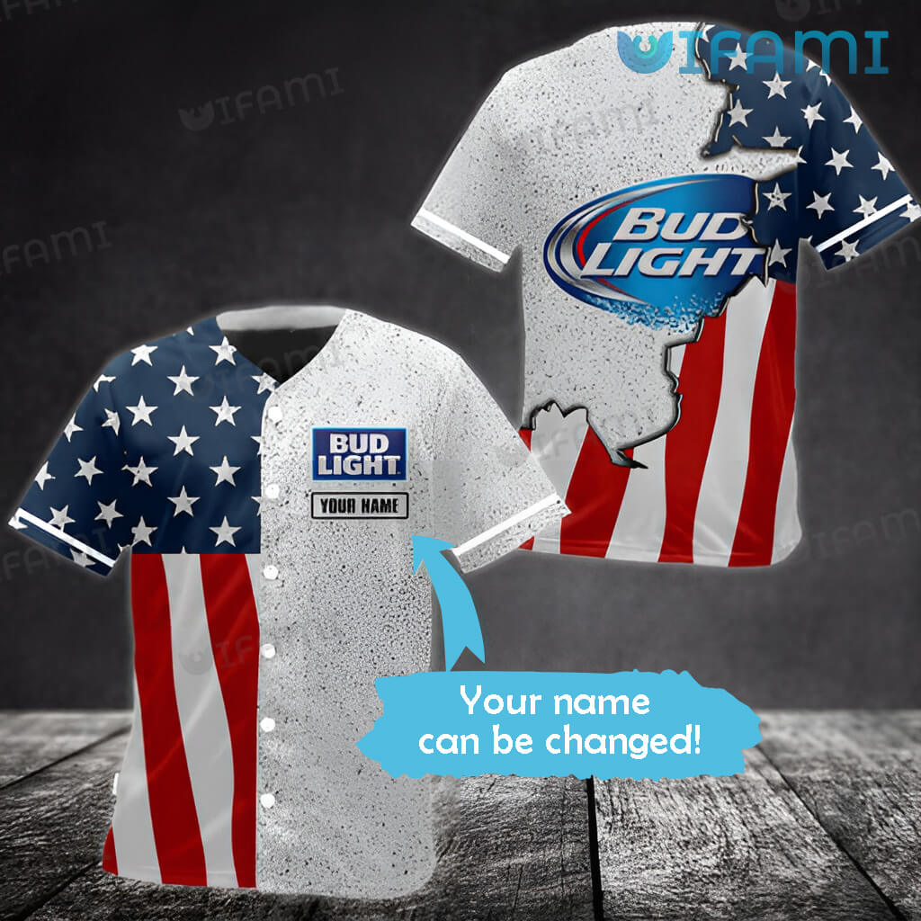 Personalized Bud Light Baseball Jersey USA Flag Gift For Beer Lovers