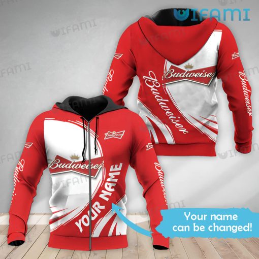Personalized Budweiser Hoodie 3D Red And White Beer Lovers Gift