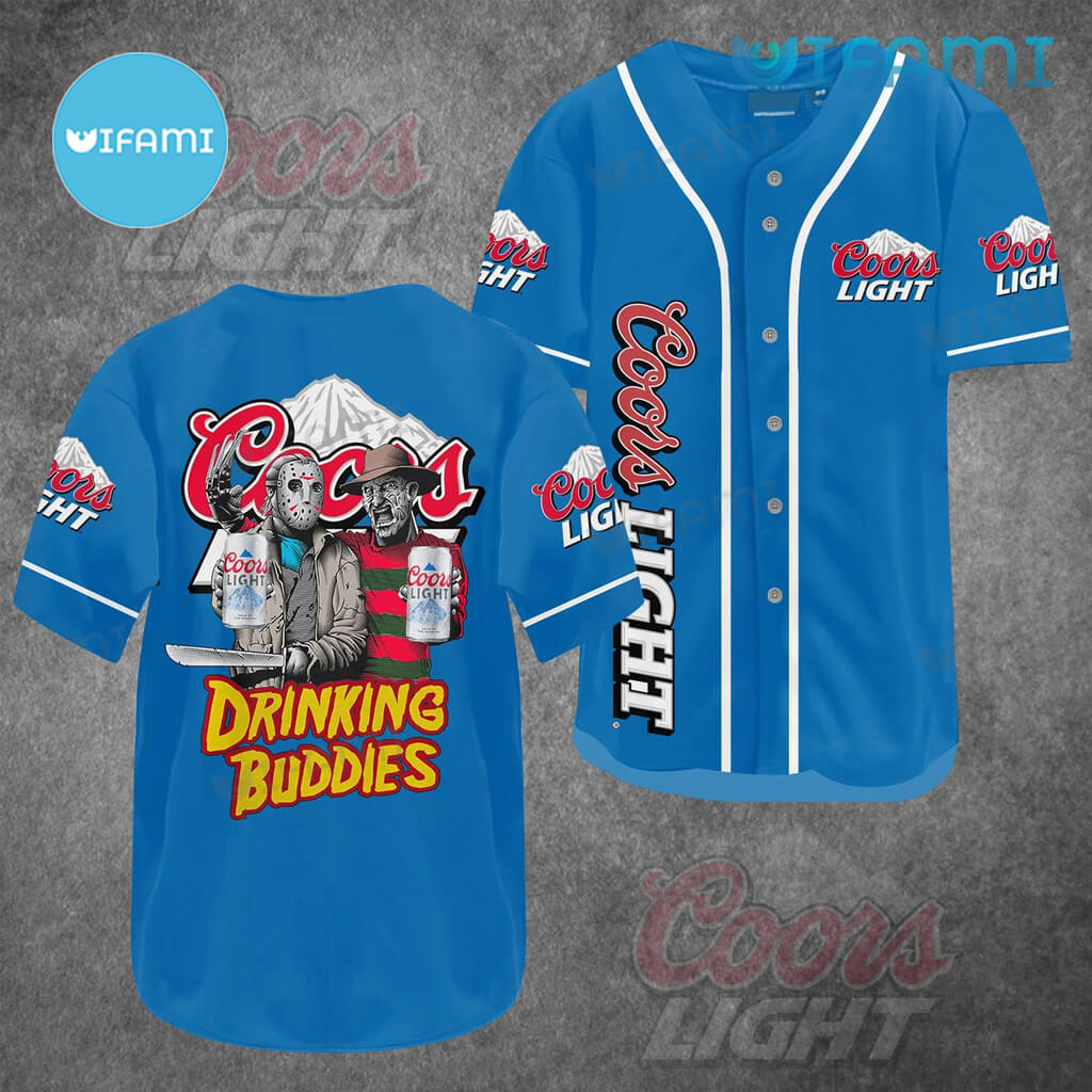 Blue Coors Light Drinking Buddies Jason Voorhees Freddy Krueger Baseball Jersey Gift