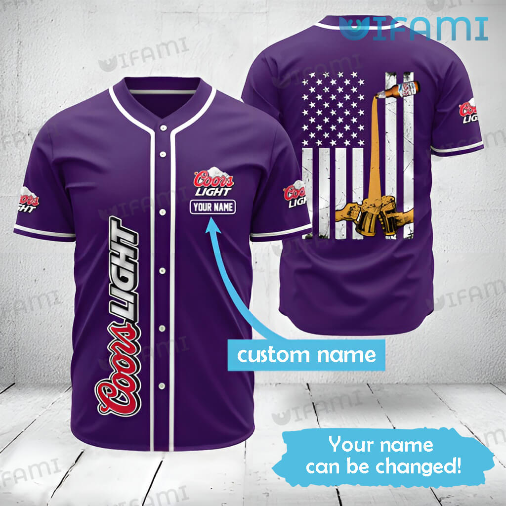 Purple Custom Name Coors Baseball USA Flag Jersey Beer Lovers Gift