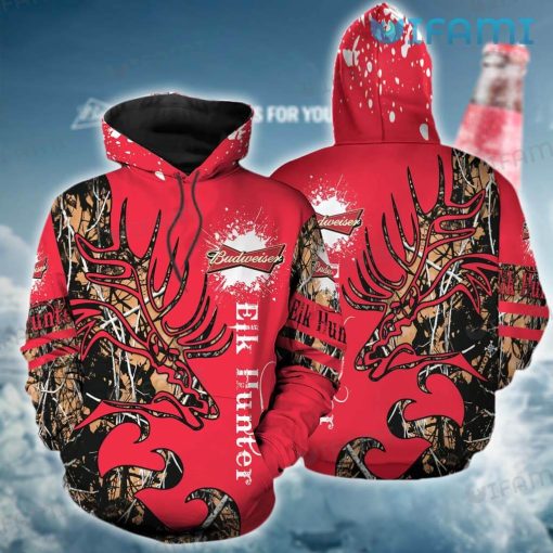 Red Budweiser Hoodie 3D Elk Hunter Gift For Beer Lovers