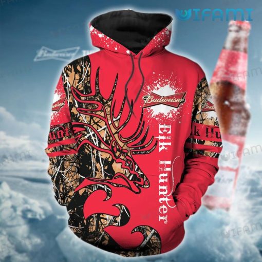 Red Budweiser Hoodie 3D Elk Hunter Gift For Beer Lovers