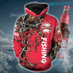 Red Budweiser Hoodie 3D Fishing Gift For Beer Lovers