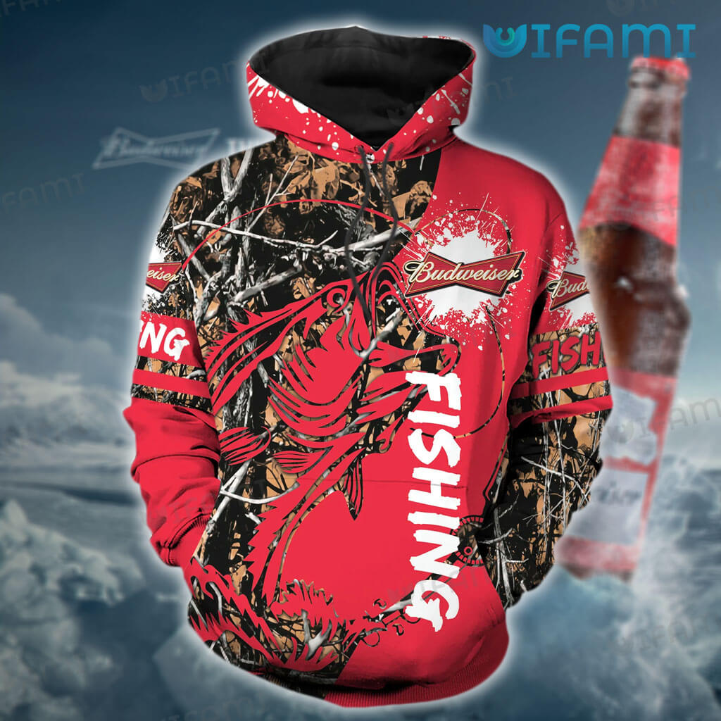 Red Budweiser 3D Fishing Hoodie  Gift For Beer Lovers