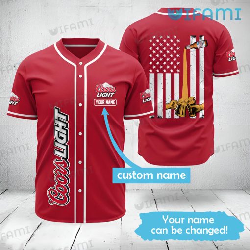Red Coors Baseball Jersey USA Flag Custom Name Beer Lovers Gift