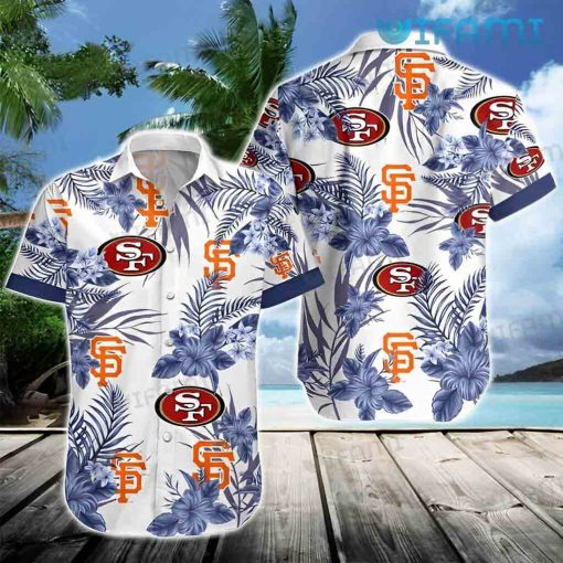 San Francisco Giants 49ers Hawaiian Shirt Blue Blue Hibiscus 49ers Gift