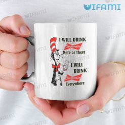 The Cat In The Hat Budweiser Mug I Will Drink Budweiser Here Or There Gift 11oz White Mug
