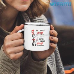 The Cat In The Hat Budweiser Mug I Will Drink Budweiser Here Or There Gift Enamel Camping Mug